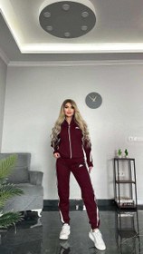 Resim MiMi Moda Kadın Eşofman Takımı Fermuarlı Spor Eşofman Takımı Nakışlı 2 Iplik Likr - bordo / L 