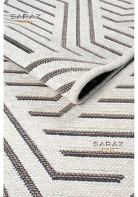 Resim Ada Kilim Modern Salon Mutfak Koridor Kesme Yolluk Dokuma Makine Halısı Zigzag Krem Krem 