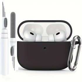Resim 2 adet Temizleme Kalemi Silikon Kılıf for apple Kablosuz Kulaklık Koruyucu Kılıf for airpods Pro Tümü Bir Arada Yumuşak Kılıf Koruyucu Kabuk 
