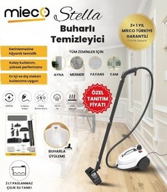Resim Mieco Stella 5 Bar/ 2000W / Çok Fonksiyonlu Buharlı Temizleyici - Buharlı Temizlik Makinesi + Ütü Başlığı ve Eldiven Hediyeli - Beyaz 