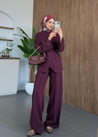 Resim Hazamoda Cift Ön Detaylı Pantolon Takım Mürdüm 