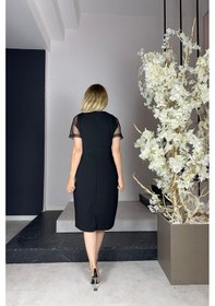 Resim Ges Moda G1035 Kruvaze Yaka Sim Detaylı Abiye Elbise Siyah-siyah Siyah 