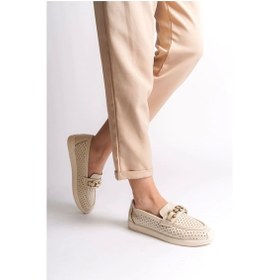 Resim Layla Bağcıksız Ortopedik Rahat Taban Kalp Desenli Kadın Babet Ayakkabı Kt - Krem Krem 