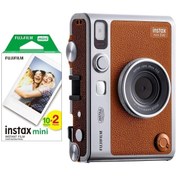 Resim Fujifilm Instax Mini Evo Kahverengi Fotoğraf Makinesi ve 20'li Film 