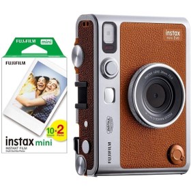 Resim Fujifilm Instax Mini Evo Kahverengi Fotoğraf Makinesi ve 20'li Film 