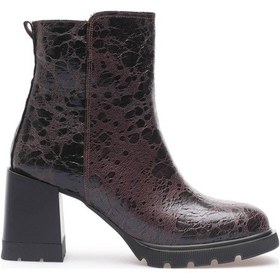 Resim Kadın Deri Bot Benekli Topuklu Fermuarlı Kahve Arvenna Kahverengi 