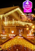 Resim SULED Sarı Led Işık Sarkıt Efekt Modlu 4 Metre Power Led 16 Saçak Iç & Dış Dekor Süsleme 220v Fişli 