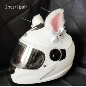 Resim Gaojunshop01 2 Adet Beyaz Kedi Kulagi Motosiklet Kask Aksesuari Yapistirmali Polar Süs 