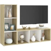 Resim T Designo Tdesıgno Onur Kitaplıklı Televizyon Sehpası - Ünitesi -Kitaplık-Meşe Beyaz 120 cm 6 Raflı 