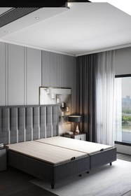 Resim MAD Home Gri Çift Kişilik 180x200 Güçlendirilmiş Çelik Baza Başlık Takım MDSR01BB 