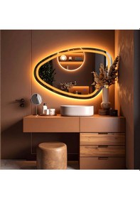 Resim Speci Amber Led'li Lazer Kumlamalı Lavabo & Banyo Aynası Dokunmatik Sensörlü 70 X 45 Turuncu 