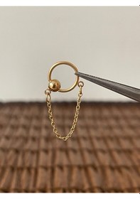 Resim 316 L Cerrahi Çelik Top Zincirli Halka Kıkırdak Helix Tragus Piercingi Altın 