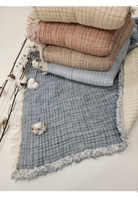 Resim Gidia Denim Mavi 7 Katlı Çift Taraflı Dolgulu Müslin Bebek - Çocuk Battaniyesi Pamuk 110 x 110 CM Mavi 