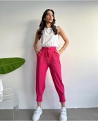 Resim Pembe Bel Büzgülü Bürümcük Kumaş Kadın Eşofman Alt Pembe 