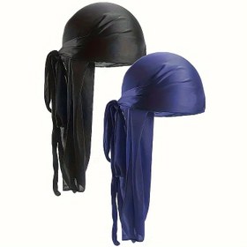 Resim 2'li Unisex Polyester Durağ Korsan Şapka, Düz Renk Sokak Stili Uzun Havlu Sarım, Hafif Dokuma El Sanatları, %100 Polyester, El Yıkama / Kuru Temizleme - Siyah & Lacivert 