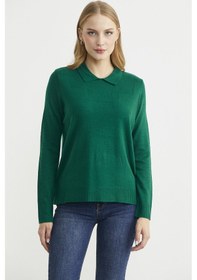 Resim Bebe Yaka Yünlü Triko Kazak - Yeşil Yeşil 