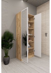 Resim Lisa Boy Aynalı Çok Amaçlı Dolap Ayakkabılık Atlantik Çam Beyaz Çam 