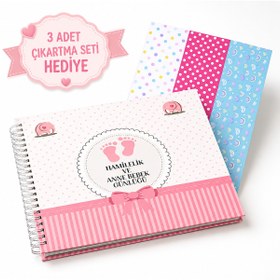 Resim POLABOOK Pembe Hamilelik ve Anne Bebek Günlüğü Bebek Anı Defteri 0-1 Yaş Albümü Sticker Hediyeli 