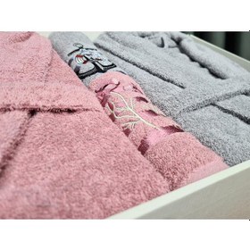 Resim Çeyizlik Aile Bornoz Seti 4 Parça Gül Kurusu Gri Gül Kurusu 