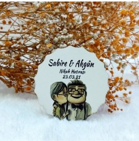 Resim Yaşlı Çift Baskılı Çiçek Desenli Ahşap Magnet 30 Adet 