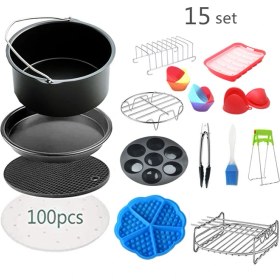 Resim Sweet Rui Yui / Xiaomi / Philips / Kumtel Uyumlu 15'li Air Fryer Aksesuar Seti (Çap 18cm) - Siyah (Yurt Dışından) 