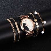Resim Hanyang 5 Adet Kahve Seti-B 4 Adet Set Kadın Saatler Lüks Elbise Manyetik Kedi Desen Pembe Bayanlar Izle Bayanlar Bilezik Izle Relogio Feminino Dropshipping (Yurt Dışından) 