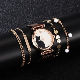 Resim Hanyang 5 Adet Kahve Seti-B 4 Adet Set Kadın Saatler Lüks Elbise Manyetik Kedi Desen Pembe Bayanlar Izle Bayanlar Bilezik Izle Relogio Feminino Dropshipping (Yurt Dışından) 