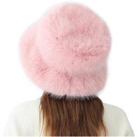Resim Sahte Kürk Kadın Kışlık Kova Şapka Soğuktan Sıcak Koruma Balıkçı Şapkası Kadınlar İçin Şık Kışlık Şapka Kışlık Şapka-e 