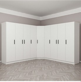 Resim Kale 9 Kapak 4ç Köşe Zincir Dolap - Beyaz 210cm Beyaz 