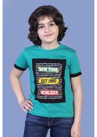 Resim Toontoy Kids Toontoy Erkek Çocuk Kolları Garni Detaylı Yazı Baskılı Tişört Yeşil 