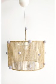 Resim C&A Hasır Ip Sargılı Gri Ponponlu Erkek Bebek Ve Çocuk Odası Sarkıt Avize 