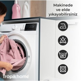 Resim Tropikhome Mermer Desen Banyo Perdesi Askı Aparatı Hediyeli Polyester Kumaş Plastik C Halkalı Duş Perdesi 