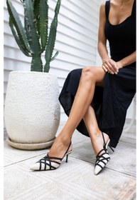 Resim Maino Kadın Bej Siyah Bant Gecıslı Topuklu Sandalet Bej Siyah 