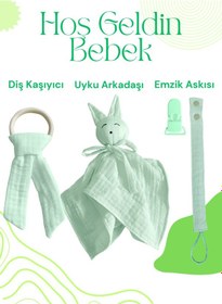 Resim Hoş Geldin Bebek Seti 3'lü %100 Pamuk Müslin Mint Yeşili 