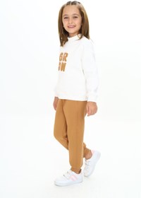 Resim Toontoy Kız Çocuk 2'li Takım Baskılı Dik Yaka Sweatshirt & Beli Paçası Lastikli Jogger Eşofman Altı 