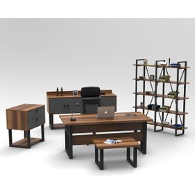 Resim L'occi Concept March Abcde Metal Ofis Masa Sehpa Keson Konsol Kitaplık 5'li Büro Takımı Barok-gri 