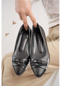 Resim Bulutmod Ba04251 Kadın Taşlı Büyük Numara Günlük Babet A Siyah Deri Siyah 