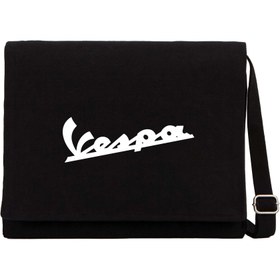 Resim Vespa Logo 3 Siyah Kanvas Postacı Çantası - Siyah 
