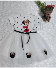 Resim Cojans 2-3-4 Yaş Puantiyeli Mickey Baskılı Kurdela Kuşaklı Astarlı Kız Bebek Tütü Elbisesi Beyaz Çok Renkli 