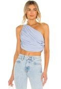 Resim By Kul Design Kadın Bebe Mavisi Tek Omuz Jarse Büzgülü Crop Top 