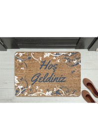 Resim Hoş Geldiniz Neşeli Font Dekoratif Kapı Önü Paspası Gri 