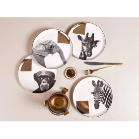 Resim Porland Wild Life 20CM Altın/Platin Desenli 4 Kişilik Pasta Takımı Şık Porselen Set 