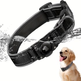 Resim Güçlü Su Geçirmez AirTag Köpek Tasması, Geliştirilmiş Yansıtıcı Şeritler & Yumuşak Dolgulu Tutucu - Küçük, Orta ve Büyük Köpekler için Ayarlanabilir Naylon Kayış 