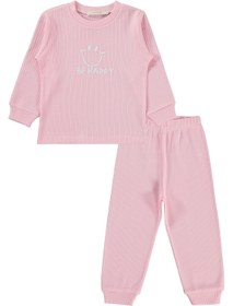Resim Minidamla Gülen Yüz Baskılı 1-7 Yaş Pijama Takımı - Pembe - Pembe / 6-7 Yaş 