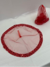 Resim GÜRLEK TEKSTİL Kırmızı Gelin Mendili, Halay Mendili, Pullu Boncuklu Pul Payet Zarif Taşlı Model 