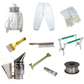 Resim Arıcılık Başlangıç Seti Arı Malzemeleri 10 Parça Maske+körük+ilaçlama Ucu+el Demiri+sır Tarağı+eldiven+pantolon+çerçeve Teli+fırça+maşa 