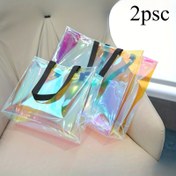 Resim 2 adet Canlı Seyahat Çantası - Büyük Kapasiteli, Renkli Iridisent PVC Omuz Çantaları, Plaj, Tatil, Spor ve Günlük Kullanım için Tutacaklar ile - Dayanıklı, Şeffaf ve Şık 