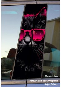 Resim Gözlüklü Kedi Sticker Yan Kapı Direk Kaplama 2li Sol Sağ Takım Yapıştırma 