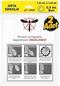 Resim Çift Kanat Pratik Sineklik, 1,25 m x 1.5 m Tül, Kapı & Pencere Uyumlu, 5,5 m Yapıştırma Bantlı (2 Adet) 