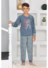 Resim Yeni Sezon Sonbahar/kış Erkek Çocuk Basketball Desenli Polar Pijama Takımı 4530-petrol Mavisi Petrol Mavi 